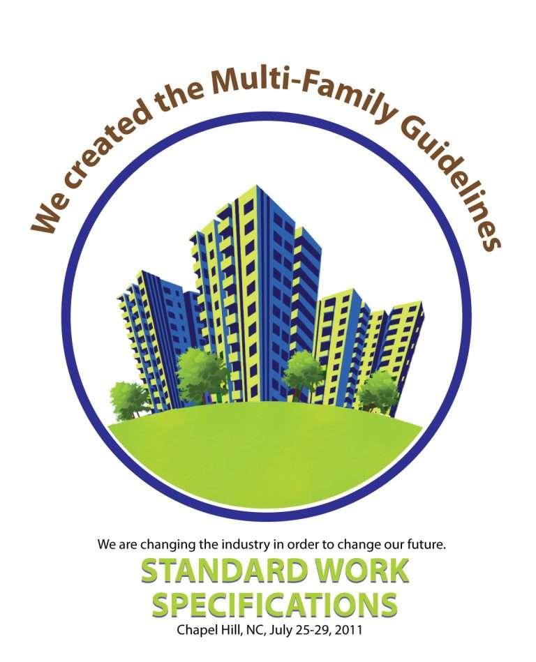 Standard Work Specifications for Multifamily Energy Upgrades graphic with buildings and DOE guidance text