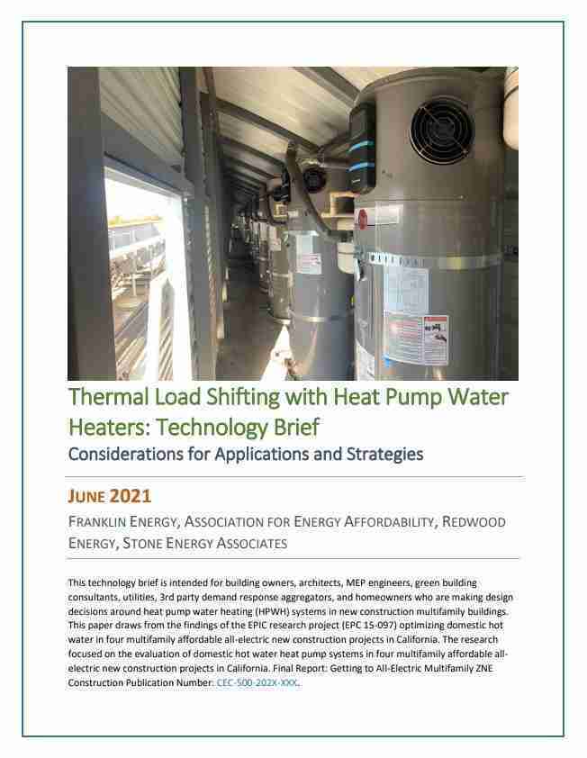 Thermal Load Shifting with Heat Pump Water Heaters technology brief cover showing heat pump water heater equipment