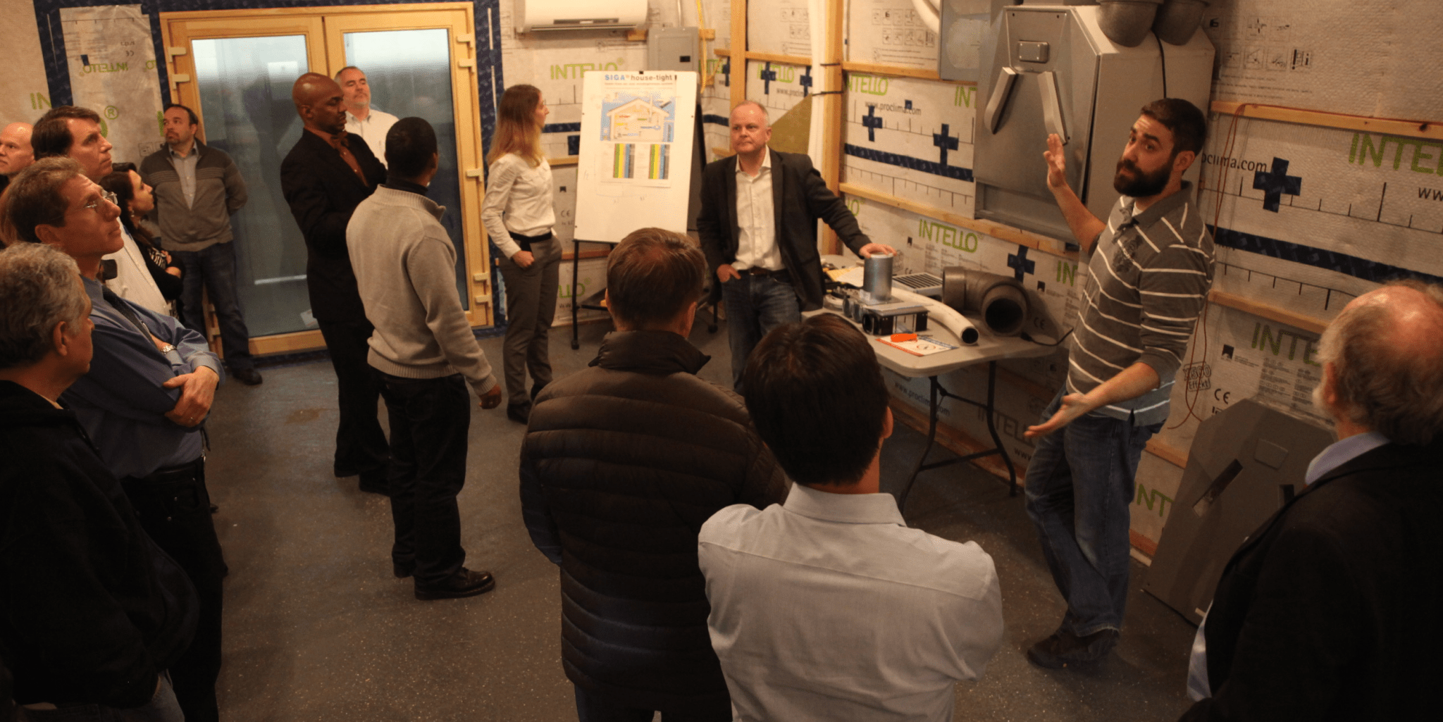 Adam Romano leading a Passive House training demonstration at AEA’s certified training facility