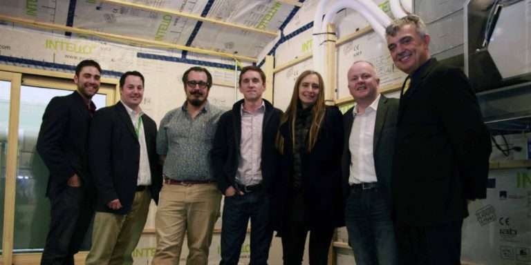 Group of participants inside North America’s first Passive House training facility built to meet airtightness standards